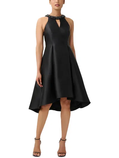 Adrianna Papell Mikado Womens Cocktail Midi Fit & Flare Dress In Black