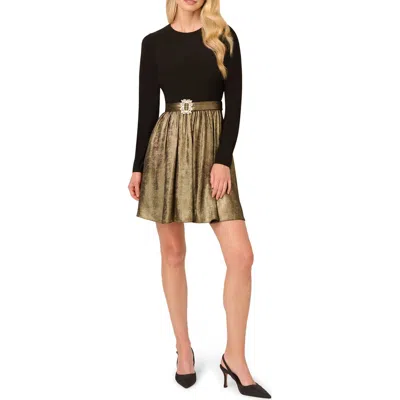 Adrianna Papell Mixed Media Metallic Long Sleeve Minidress In Multi