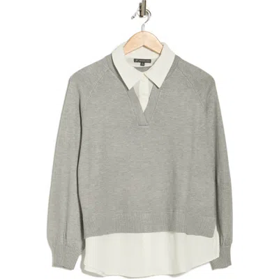 Adrianna Papell Mixed Media Sweater In Gray