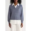 Adrianna Papell Mixed Media Sweater In Blue