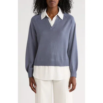 Adrianna Papell Mixed Media Sweater In Blue