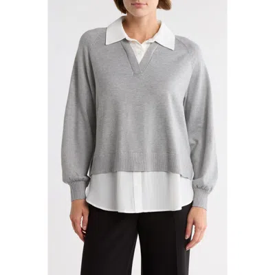 Adrianna Papell Mixed Media Sweater In Gray