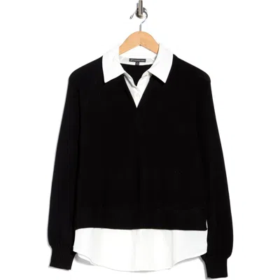 Adrianna Papell Mixed Media Sweater In Black