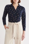 Adrianna Papell Moss Crepe Button Front Shirt In Blue