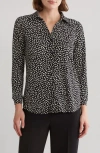 Adrianna Papell Moss Crepe Button Front Shirt In Black/cream Stone Dot