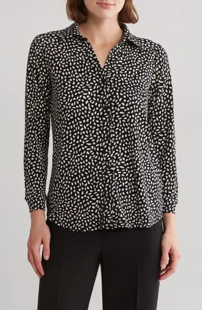 Adrianna Papell Moss Crepe Button Front Shirt In Black