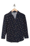 Adrianna Papell Moss Crepe Button Front Shirt In Navy/khaki Double Dot