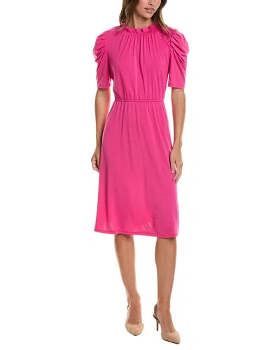 Adrianna Papell Moss Crepe Ruffle Neck Midi Dress In Pink
