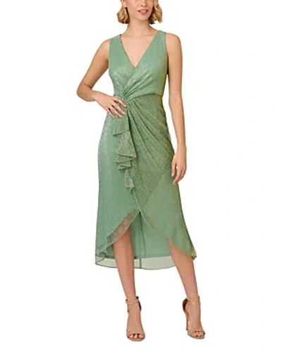 Adrianna Papell Nailhead Crinkle Midi Dress In Green