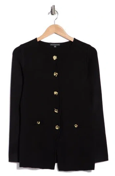 Adrianna Papell Notch Front Sweater Jacket In Black