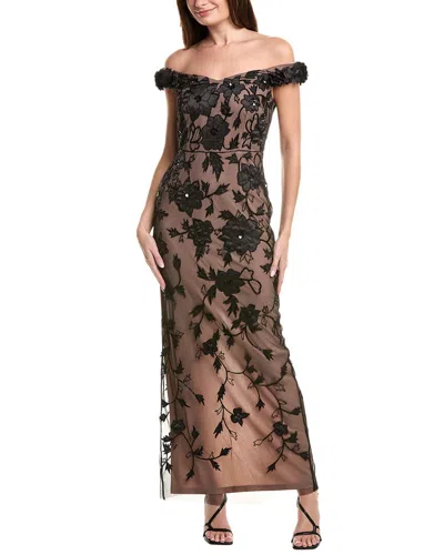 ADRIANNA PAPELL OFF SHOULDER BEAD LONG DRESS