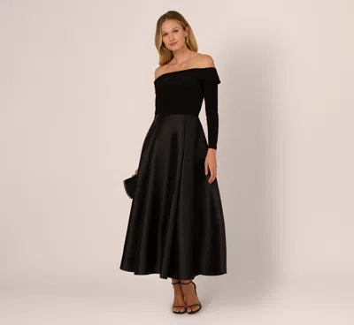 Adrianna Papell Off Shoulder Long Sleeve Mikado Combo Gown In Black