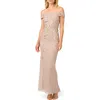 Adrianna Papell Off The Shoulder Beaded Column Gown In Marble