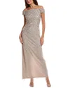 Adrianna Papell Off Shoulder Beaded Dress In Gray