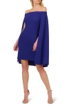 ADRIANNA PAPELL ADRIANNA PAPELL OFF THE SHOULDER LONG SLEEVE CAPELET COCKTAIL DRESS
