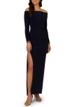 ADRIANNA PAPELL ADRIANNA PAPELL OFF THE SHOULDER LONG SLEEVE JERSEY GOWN