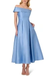 Adrianna Papell Off The Shoulder Mikado Gown In Bluebell