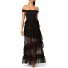 Adrianna Papell Off The Shoulder Tiered Lace Gown In Black