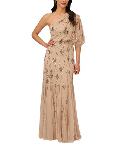 Adrianna Papell One Shoulder Beaded Blouson Mermaid Gown In Brown