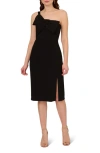 Adrianna Papell One-shoulder Crepe Knit Cocktail Dress In Black