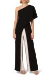 ADRIANNA PAPELL ONE-SHOULDER CREPE OVERLAY JUMPSUIT