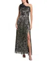 Adrianna Papell One Shoulder Crinkle Gown In Animal Print