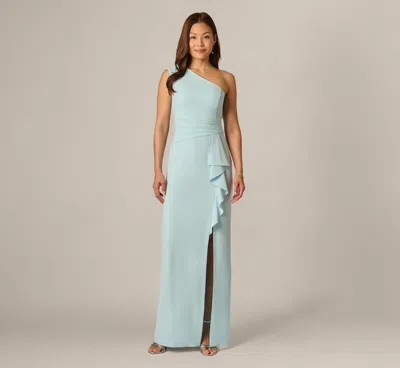 Adrianna Papell One Shoulder Draped Ruffle Stretch Gown In Clear Sky In Blue