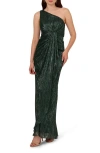 Adrianna Papell One-shoulder Evening Gown In Green Pine