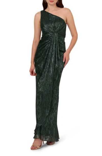 Adrianna Papell One-shoulder Evening Gown In Green Pine