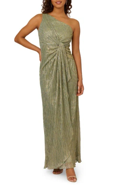 Adrianna Papell One-shoulder Evening Gown In Greenslate