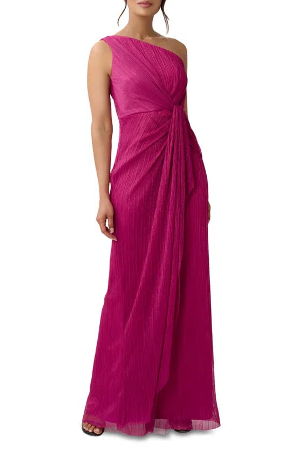 strapless open back dress One Shoulder Satin Floral Applique Gown In Dark Navy-Dark Navy / Regular / 0
