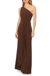 Adrianna Papell One-shoulder Jersey Gown In Brown