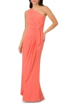Adrianna Papell One-shoulder Jersey Gown In Orange Coral
