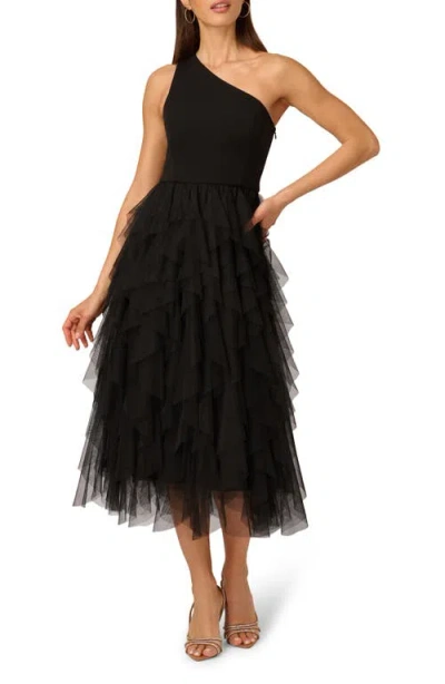 Adrianna Papell One-shoulder Ruffle Cocktail Dress In Brown