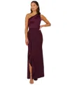 Adrianna Papell One-shoulder Satin-trim Draped Gown In Bordeaux Glow