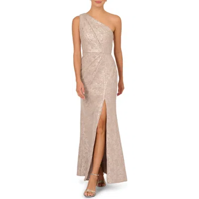 Adrianna Papell One Shoulder Sequin Jacquard Gown In Neutral