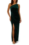 Adrianna Papell One-shoulder Velvet Column Gown In Green