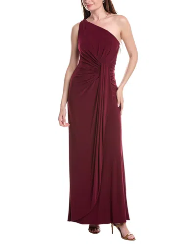 Adrianna Papell One Shoulder Stretch Velvet Twist Knot Draped Gown In Bordeaux In Burgundy