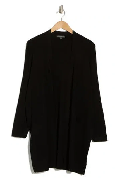 Adrianna Papell Open Front Ribbed Long Cardigan In Black