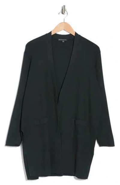 Adrianna Papell Open Front Ribbed Long Cardigan In Jungle Green