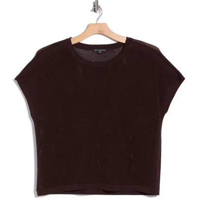 Adrianna Papell Open Stitch Short Sleeve Sweater In Brown