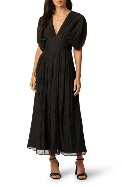 Adrianna Papell Organdy Crinkle Maxi Dress In Black