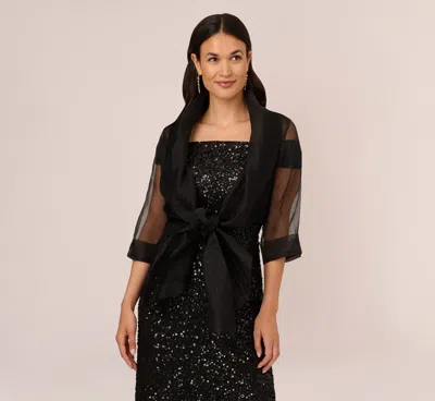 Adrianna Papell Organza Wrap Jacket With Short Sleeves In Black