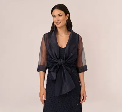 Adrianna Papell Organza Wrap Jacket With Short Sleeves In Midnight In Blue