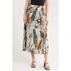 Adrianna Papell Palm Print Pleat Midi Skirt In Dusty Sea Mist Abstract Palm