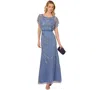 Adrianna Papell Papell Studio Women's Beaded Flutter-sleeve Blouson Gown In French Blue