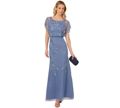 Adrianna Papell Papell Studio Women's Beaded Flutter-sleeve Blouson Gown In French Blue