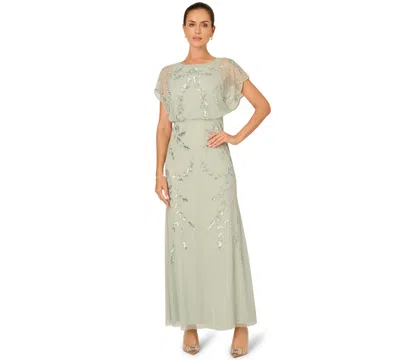 Adrianna Papell Papell Studio Women's Beaded Flutter-sleeve Blouson Gown In Neutral