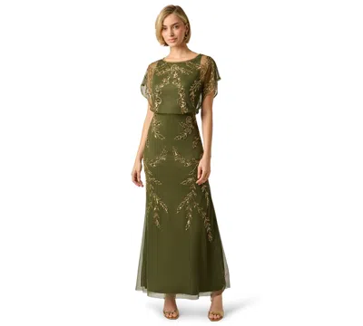Adrianna Papell Papell Studio Women's Beaded Flutter-sleeve Blouson Gown In Green
