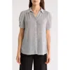 Adrianna Papell Patterned Pinch Sleeve Button-up Shirt In Gray